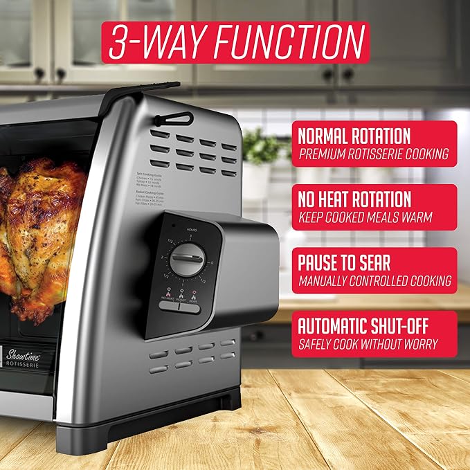 Ronco 5500 Series Countertop Rotisserie Oven, 12-lb Capacity, Stainless | Rotisserie chicken cooks perfectly, 3 functions - rotisserie, sear, no-heat rotation; basket included; auto shutoff