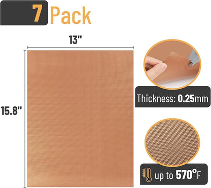 UNCO- Copper Grill Mats for Outdoor Grill, 13" x 15.8", 7 Pack, Nonstick Reusable Grilling Mats for Outdoor Grill, BPA and PFOA Free with PTFE-Fiberglass Coating
