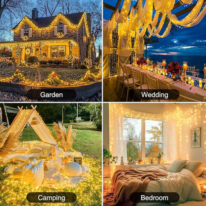 2Pack Christmas Lights Outdoor Battery Operated String Lights with Remote, Total 400LED 135Ft with Timer 8 Modes Waterproof Outdoor Indoor for Christmas Tree Decor, Warm White