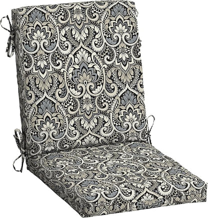 Arden Outdoor Patio Dining Chair Cushion, 20x44, Rain-Proof Seat Pad, Fade-Resistant Outdoor Cushion Black Aurora Damask