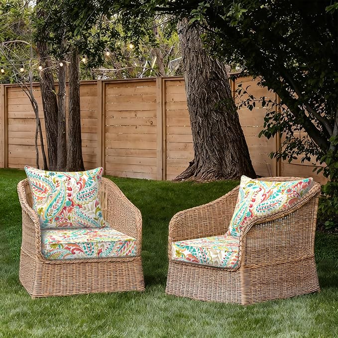 DYTXIII Outdoor Deep Seat Cushion Set, Water Repellent 24"x24" Patio Thick Cushions Replacement with Seat & Back Pillow for Patio Sofa, Wicker Chair, Couch - Pretty Paisley