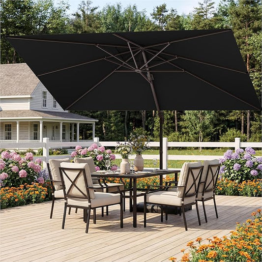 10x13 FT Patio Umbrella, Large Cantilever Rectangular Double Top Heavy Duty Offset Umbrellas with 360° Rotation, Outdoor shade for Garden Deck Pool Patio, Black
