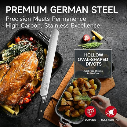 KEEMAKE Brisket Knife, 12‘’ Carving & Slicing Knife with Ergonomic Handle, German High-Carbon Steel, Sheath Included, Razor Sharp for Meat, Roasts, BBQ, Turkey, Grilling Gifts for Men