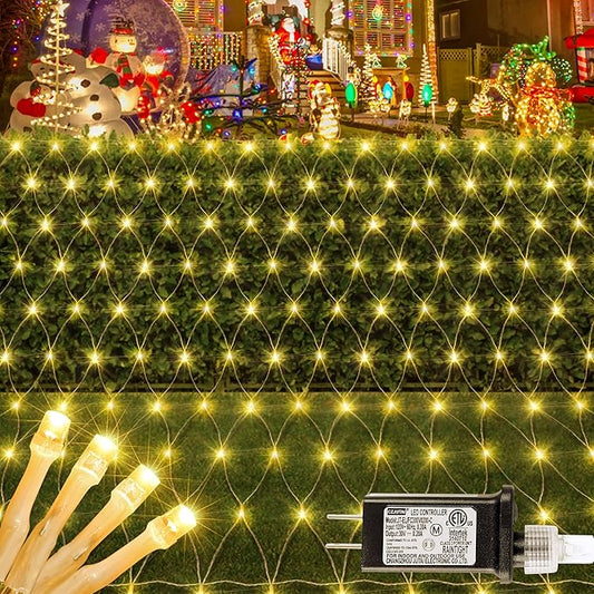 HEYFUNi Net Mesh Waterproof String Lights,360LED 13ft x 5ft Christmas Net Lights, 8 Modes,Connectable for Indoor Outdoor, Curtain,Garden,Christmas Tree, Bush, Party, Holiday, Wall Decor (Warm White)