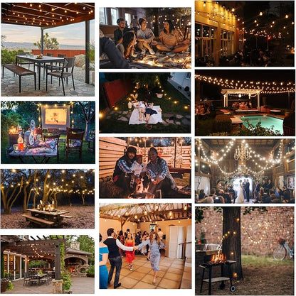 Outdoor String Lights 100FT Waterproof Lighting for Outside Patio Backyard | 52 Plastic Dimmable ST38 Edison Bulbs,100FT Connectable Outdoor Lights for Porch Bistro Garden Gazebo Balcony Cafe Deck Yard