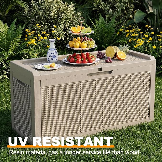 70 Gallon Waterproof Outdoor Storage Box,Deck Boxs for Outdoor and Indoor Use,Deck Storage Box for Picnic Supplies,Gardening Tools,Lockable and Easy to Install(Grey)