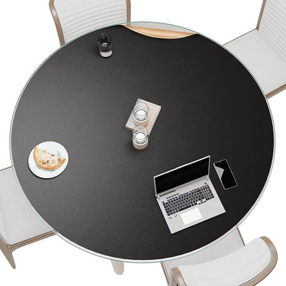 MAIDERN 48 Inch Round Cork & Leather Table Pad Protector, Cuttable Size (42-48 Inch), Trimmable Dining Table Mat, Heat Resistant/Non-Slip Table Cover for Kitchen, Office, or Restauran (Black)