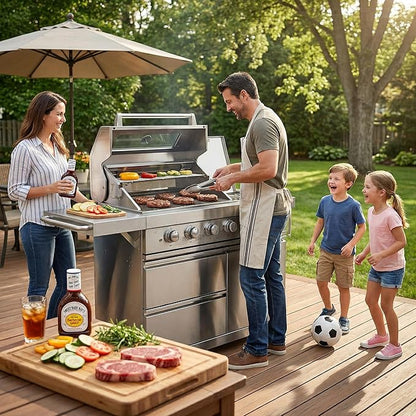 Outdoor Grills & Smokers, Portable Camping Charcoal Grill Cooking Barbecue, 6-Burner 75300 BTU, SS304 with Sink, Wine Cooler, Refrigerator, Granite Countertops & Rotisserie Kit,A4