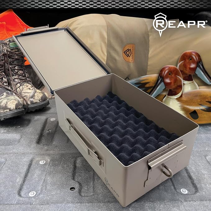 Reapr Steel Ammo Can, Heavy Duty Locking Metal Ammo Storage Box, Airtight and Watertight 30 Cal or 50 Cal Case for Rifle, Shotgun, Pistol, Military Footlocker Style Tool and Gear Organizer