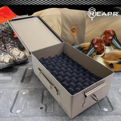 Reapr Steel Ammo Can, Heavy Duty Locking Metal Ammo Storage Box, Airtight and Watertight 30 Cal or 50 Cal Case for Rifle, Shotgun, Pistol, Military Footlocker Style Tool and Gear Organizer