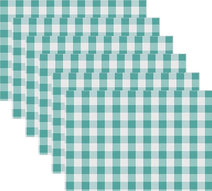 Urban VillaPlacemats for Dining Table 100% Cotton Placemats 14''x20'' Over Sized Tablemats Set of 6 Placemats Aqua/White Color Buffalo Check Tablemats for Family Dinners Wedding PartiesPlacemats