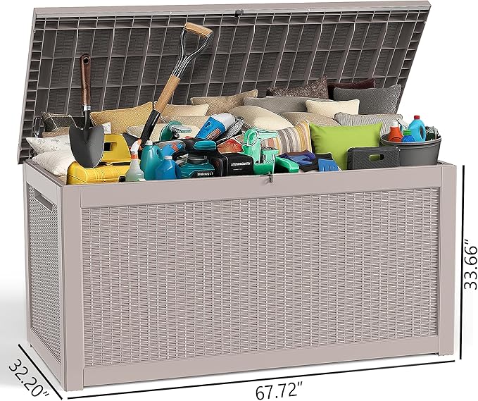 PatioZen 320 Gallon Large Deck Box,Resin Outdoor Storage Box with Lockable for Patio Furniture, Pool Accessories, Garden Tools Waterproof Outside Storage Box, Grey