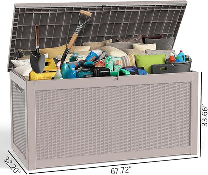 PatioZen 320 Gallon Large Deck Box,Resin Outdoor Storage Box with Lockable for Patio Furniture, Pool Accessories, Garden Tools Waterproof Outside Storage Box, Grey