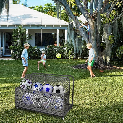IDEALHOUSE Poolside Float Storage, Outdoor Storage, Patio Basket, Storage Box, PE Rattan Outdoor Pool Caddy with Rolling Wheels for Floaties, Patio, Pool, Beach-Sturdy & Movable, Diamond Gray