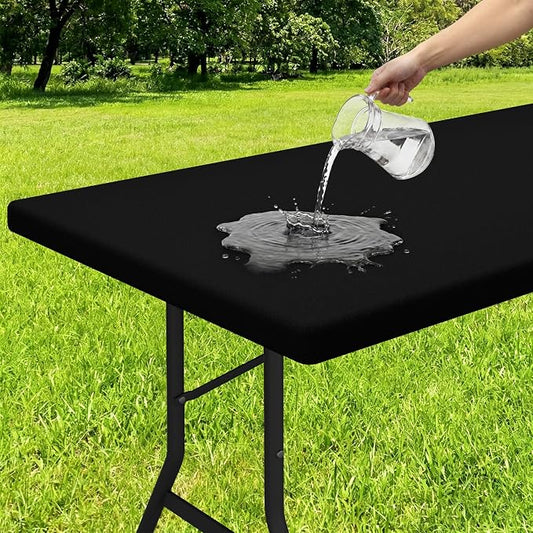 Smiry Rectangle Tablecloth, Elastic Fitted Flannel Backed Vinyl Tablecloths for 4ft Folding Tables, Waterproof Wipeable Table Covers for Indoor, Outdoor, Camping and Picnic (Black, 24"x48")