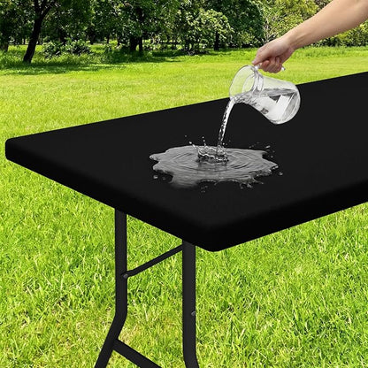 Smiry Rectangle Tablecloth, Elastic Fitted Flannel Backed Vinyl Tablecloths for 4ft Folding Tables, Waterproof Wipeable Table Covers for Indoor, Outdoor, Camping and Picnic (Black, 30"x48")
