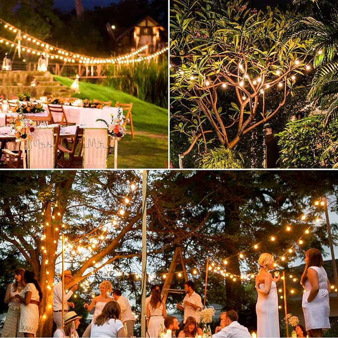 200FT(2 x100FT) G40 Solar String Lights, Globe Outdoor String Lights with 104 E12 Waterproof LED Bulbs, 2700K Shatterproof Patio Lights, Solar Powered Hanging Lights for Christmas Patio Backyard Porch