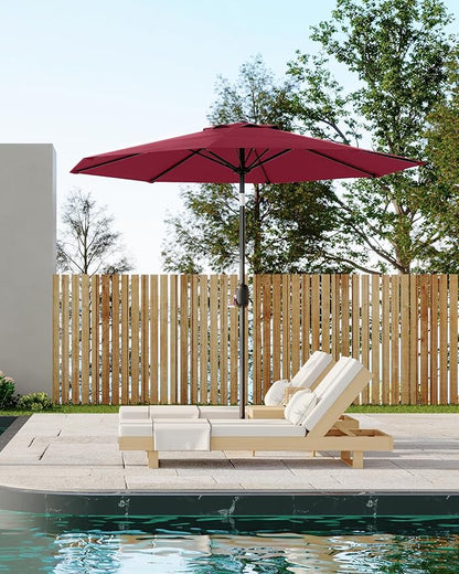 GarveeLife 9 ft Patio Umbrella, Outdoor Table Market Umbrella with Push Button Tilt and Crank, 8 Sturdy Ribs UV Protection Waterproof for Garden, Deck, Backyard, Pool (Dark Red)