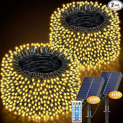 LitHome 2 Pack Upgraded Solar String Lights Outdoor, Total 800LED 262FT | Solar & USB Powered Christmas Lights with Remote,8 Mode Waterproof String Light for Patio Garden Yard Tree Decor,Warm White