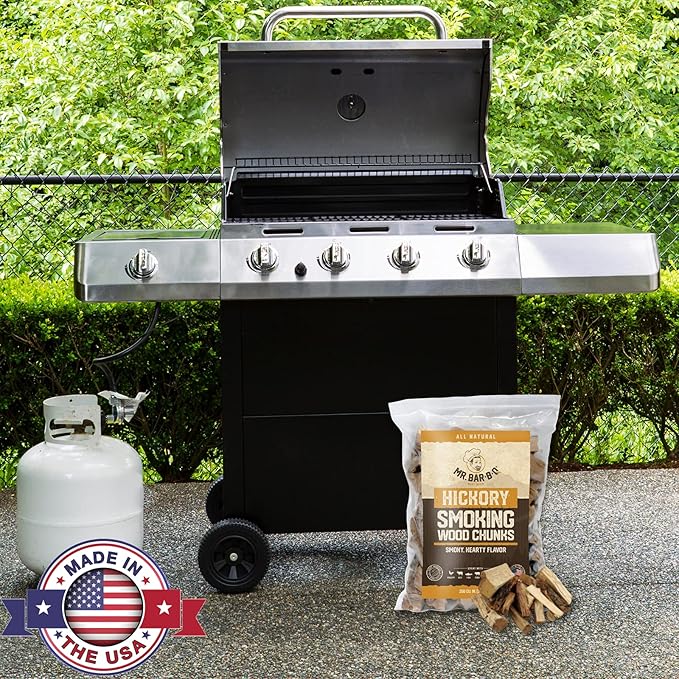 3.5 Lb. Hickory Wood Chunks by Mr. Bar-B-Q, Alternative for Charcoal Briquettes Can be Use on Gas, Wood Chunks for Smokers, Natural Hickory Smokey Flavor for Smoking, Grilling & BBQ, Camping Essential