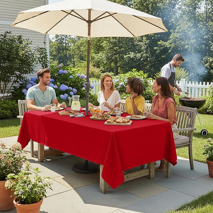 LUSHVIDA Rectangle Outdoor Tablecloth with Umbrella Hole and Zipper, 60x102 Inch Red, Washable Waterproof Table Cloth Spill Proof Wrinkle Free Table Cover for Patio Spring Summer Picnic BBQS