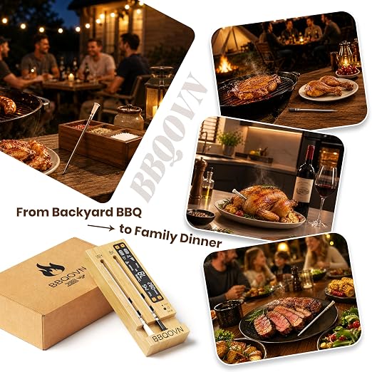 WiFi Sub-1G Wireless Meat Thermometer Unlimited Range 7 NIST Certified Sensors with Ambient Temp 2 Temp Monitoring Ways Digital Smart Base and App for BBQ, Smoker, Grill, Oven