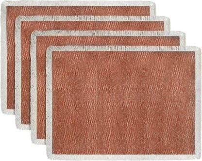 Hausattire Cotton Frayed Placemats Set of 4 Dining Table 13x19 Inch | Rustic Harvest Boho Washable Easter Placemat for Outdoor Parties BBQ's Wedding, Special Occasions, Nubby Cotton - Rust