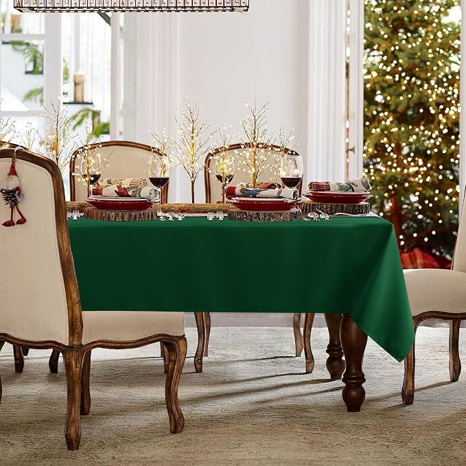 sancua Rectangle Tablecloth - 54 x 108 Inch - Stain and Wrinkle Resistant Washable Polyester Table Cloth, Decorative Fabric Table Cover for Dining Tables, Buffet Parties and Christmas, Hunter Green