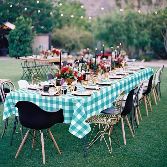 Hiasan Plaid Tablecloth Waterproof, 2 Pack, 60 x 120 inch - Checkered Table Cloth Rectangle for Spring Party/Outdoor Picnic/Kitchen Dining, Turquoise and White