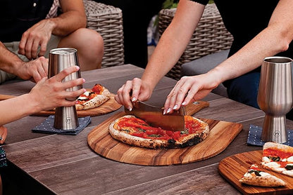 Outset Acacia Wood Handled Extra-Large Pizza Rocker with Protective Case, 13-Inch Blade, Stainless Steel