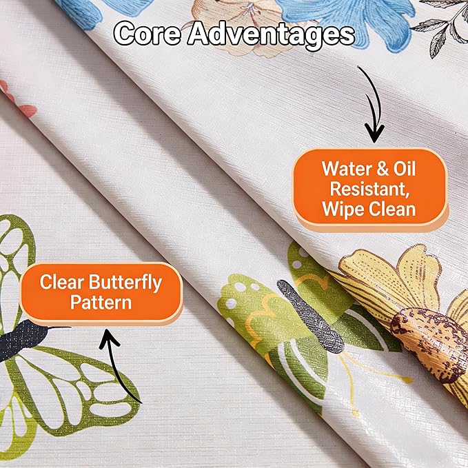 Vintage Wildflowers Vinyl Tablecloth - 55×108 Heavy Duty PVC Table Cover, 100% Waterproof & Heat Resistant for Outdoor Picnic Patio Party Kitchen Decor, Easy Wipe Clean