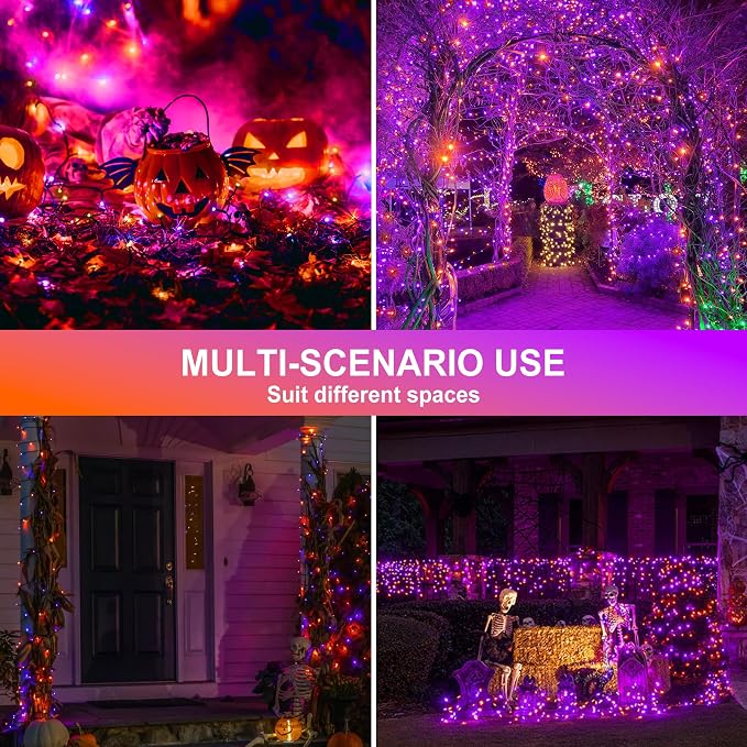 kemooie 500 LED Halloween Lights Outdoor, 164 FT Fairy Lights with 8 Modes | Purple&Orange, Timer&Memory Function, Plug in Powered, IP44 Waterproof, Indoor Outdoor Use, Home/Party/Garden/Halloween Decor