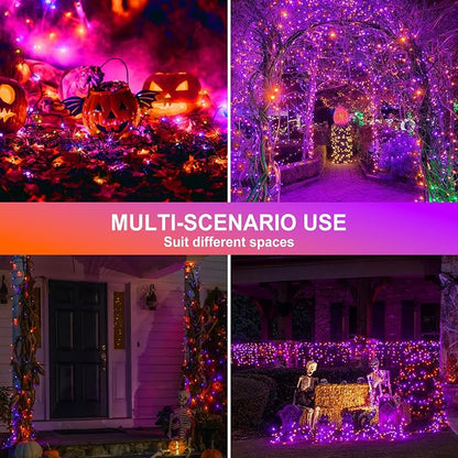kemooie 500 LED Halloween Lights Outdoor, 164 FT Fairy Lights with 8 Modes | Purple&Orange, Timer&Memory Function, Plug in Powered, IP44 Waterproof, Indoor Outdoor Use, Home/Party/Garden/Halloween Decor