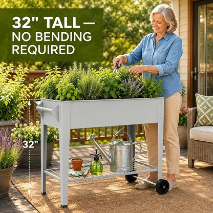 LEETOLLA 𝐑𝐚𝐢𝐬𝐞𝐝 𝐆𝐚𝐫𝐝𝐞𝐧 𝐁𝐞𝐝 𝐎𝐮𝐭𝐝𝐨𝐨𝐫 Elevate Herb Garden Planter Box Outdoor Raised Planter Box with Legs On Wheels for Vegetables Flower Tomato Patio Backyard