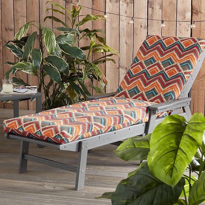 Greendale Home Fashions Outdoor Reversible Chaise Lounge Chair Cushion, Aztec