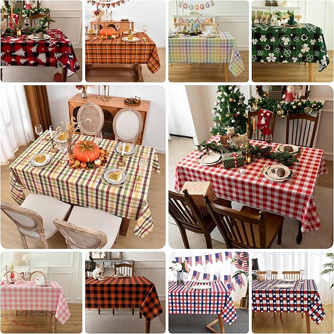 Classic Gingham Plaid Tablecloth Fabric - Rectangular 58x102 Inch Water Resistant Checked Table Cloth for Indoor/Outdoor Use - Table Cover for Kitchen, Picnics, Gardens, and Parties