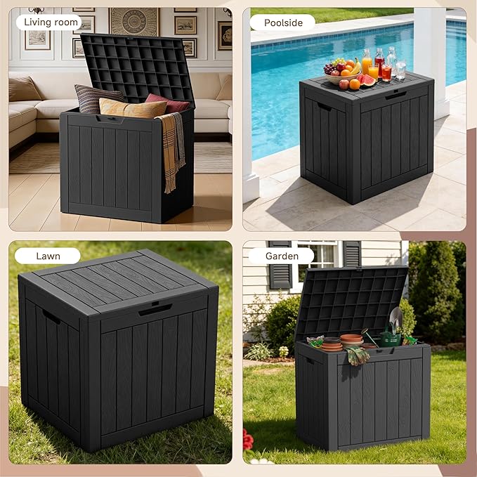 37 Gallon Heavy-Duty Resin Deck Box, Outdoor Storage Bin for Patio Furniture, Outdoor Cushions, Garden Tools and Pool Supplies, Waterproof, Secure Lockable Design (Black, 37 Gallon)
