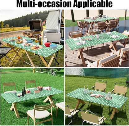 Smiry 2 Pack Rectangle Table Cloth 4 Foot, Waterproof Elastic Fitted Tablecloths, Windproof Washable Polyester Table Cover for Picnic, Camping, Outdoor (Sage Green, 24"x48")