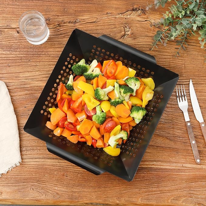 UNCO- Large Grill Basket, 13.6" x 12", Grill Baskets for Outdoor Grill Vegetables