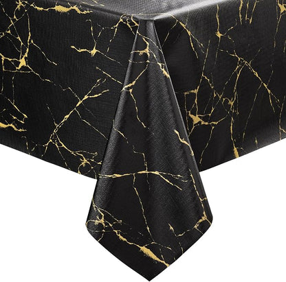 sancua 100% Waterproof Vinyl Tablecloth 54x78 Inch Rectangle, Black Marble | PVC Table Cloth for Picnic, Oil-Resistant Spill-Proof Wipeable Cover for Dining, Kitchen, Parties, Indoor and Outdoor