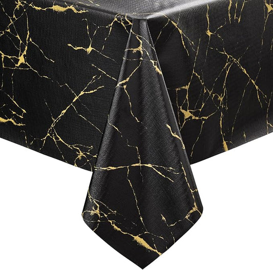 sancua 100% Waterproof Vinyl Tablecloth 54x78 Inch Rectangle, Black Marble | PVC Table Cloth for Picnic, Oil-Resistant Spill-Proof Wipeable Cover for Dining, Kitchen, Parties, Indoor and Outdoor