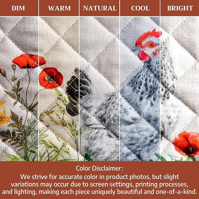 Maison d' Hermine Pot Holders 100% Cotton Heat Resistant Potholders 8" x 8" Hot Pads with Loop BBQ Cooking Baking Hotel Farmhouse Kitchen Handling Hot Pans Spring Summer (Pack of 2, Basse Cour)