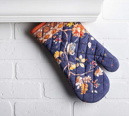 Maison d' Hermine Oven Gloves 100% Cotton Oven Mitt 7" x 13" with Loop Heat Resistant BBQ Cooking Gloves for Thanksgiving Christmas Decorations Baking Handling Hot Pans (Pack of 1, Kelim - Infinity)
