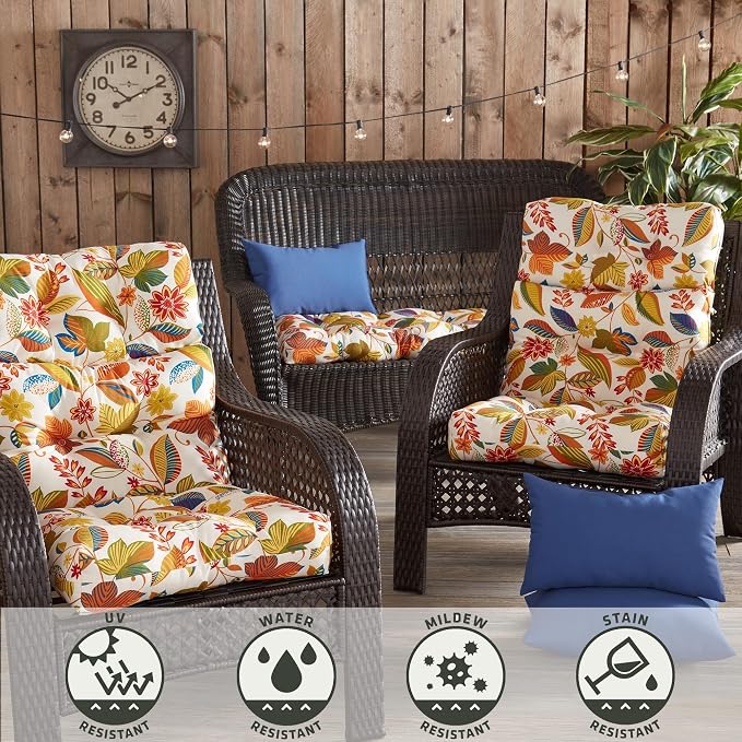 Greendale Home Fashions Outdoor 44 x 22-inch High Back Chair Cushion, Set of 1, Foliage
