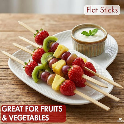 Hakan 9.8” Bamboo BBQ Skewers 200 Pcs | Flat Kabob Skewers for Grilling Meat, Vegetables & Fruit | Shish Kebob Food Sticks | Cocktail Picks, Strong Appetizer Sticks for Party & BBQ, (25 cm x 1 cm)