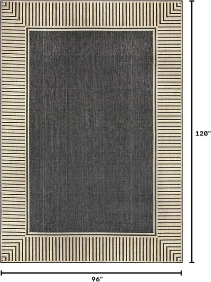 Nuloom Asha Dark Grey/Ivory, 8' x 10', Casual, Striped Border, Soft and Cozy, High Traffic, Stain Resistant, Easy Clean, Durable Area Rug for Indoor/Outdoor Patio, Deck, Porch, Garden, Courtyard