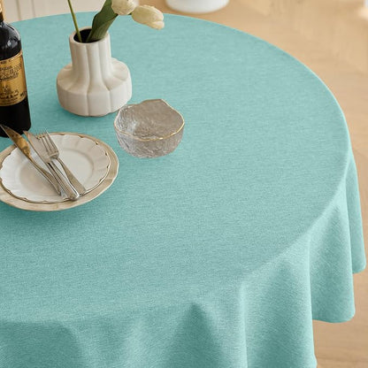Decorelia Waterproof Round Tablecloth for Round Dining Table, Decorative Rustic Soft Wipeable Table Cloths Cover Indoor Outdoor Use for Holiday,Wedding, Kitchen (70 Inch,Round (4-6 Seats),Aqua)
