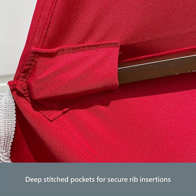 FORMOSA 9ft 6 Rib Market Premium Patio Umbrella Replacement Canopy - 300D UV Protective and Water Resistant Patio Canopy - Umbrella Replacement Cover (CANOPY ONLY) (Red Fringe)