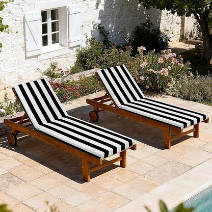 Only choice Outdoor Chaise Lounge Cushion Set of 2, 75" x 24" Lounge Chair Cushion Water-Resistant & Fade-Resistant for Lawn, Pool, Replacement Seat Cushion for Patio (Black/White Striped)