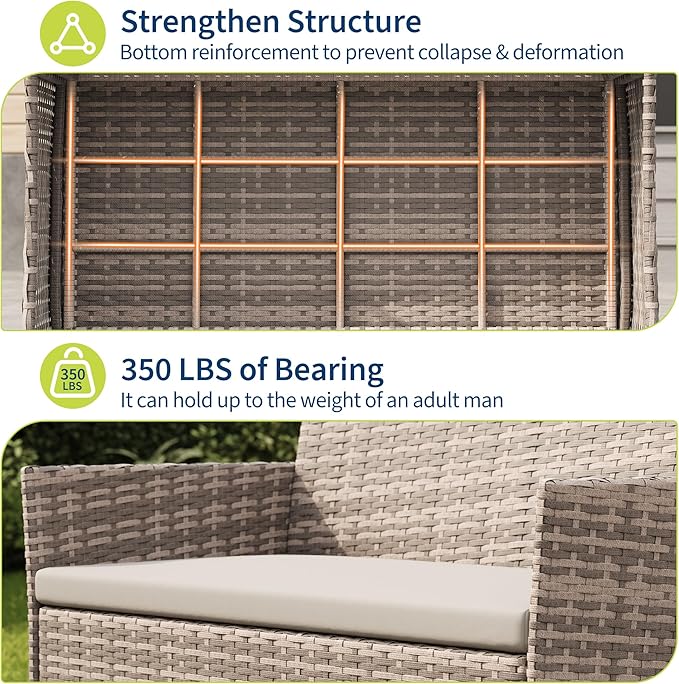 4-Piece Outdoor Furniture Set, PE Rattan Wicker Chairs with Soft Cushions & Tempered Glass Coffee Table - All-Weather Patio Set for Garden, Backyard, Porch, Poolside (Grey)